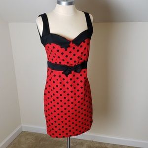 Red fitted polka dot dress